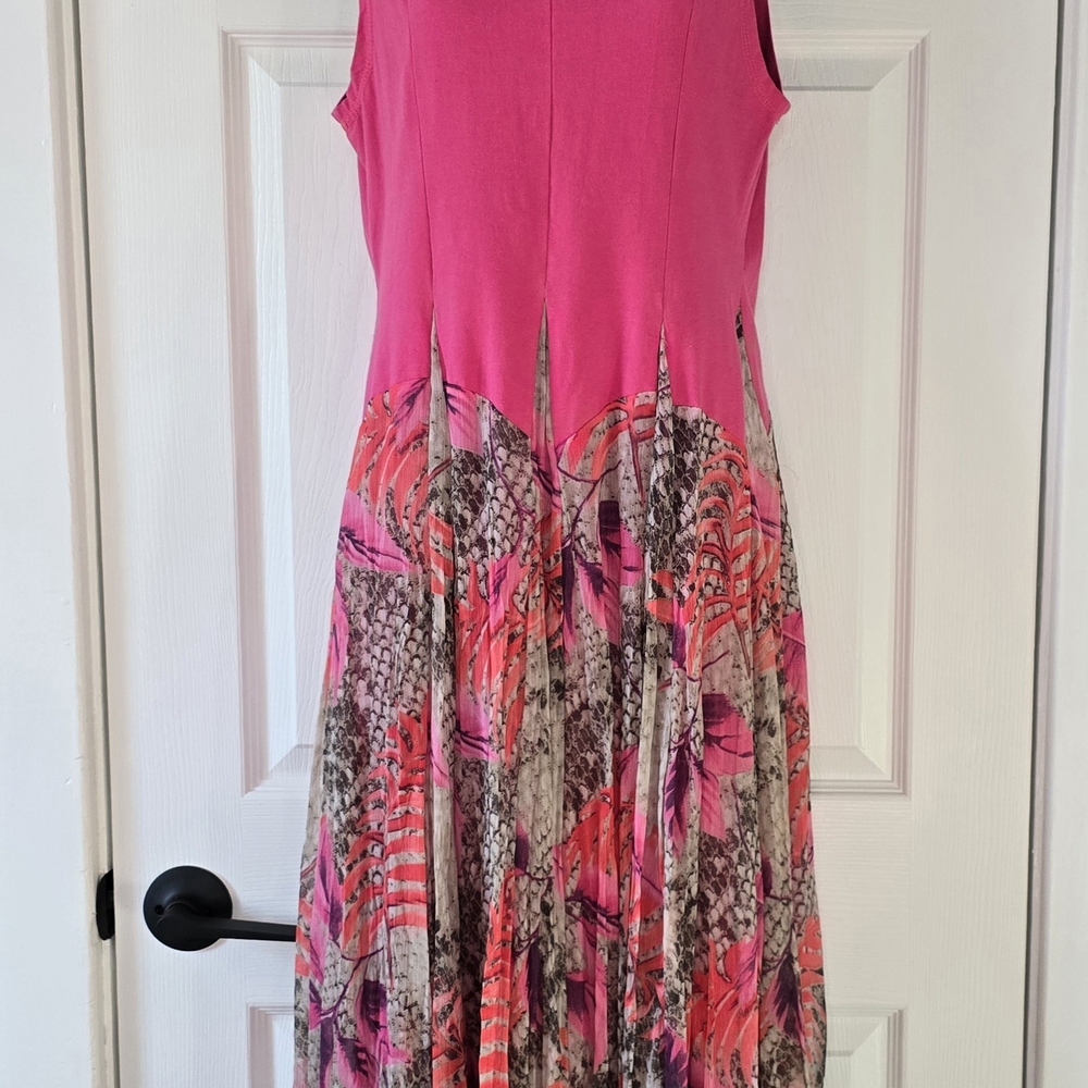 Stand out vibrant pink and multicolor sleeveless dress.